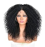 ANNISOUL Black Curly Lace front Wigs for Black Women,Lace front Wig Synthetic Hair Pre Plucked Deep Curly Wave 13x4x1 HD Short Glueless Curly Afro Wig 17Inch