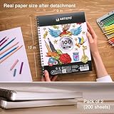 Artisto 9x12 Premium Sketch Book Set, Spiral Bound, Pack of 2, 200 Sheets (100g/m2), Acid-Free Drawing Paper, Ideal for Kids, Teens & Adults.