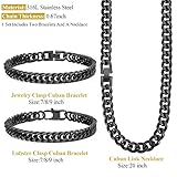 Aospkle 3PCS Cuban Link Bracelet Necklace, Black Sturdy 316L Stainless Steel Cuban Link Chain for Men Jewelry Set 8mm, 8inches