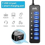 Powered USB Hub 3.0, Atolla 7-Port USB Data Hub Splitter with One Smart Charging Port and Individual On/Off Switches and 5V/4A Power Adapter USB Extension for MacBook, Mac Pro/Mini and More.