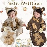 UVIPC Newborn Baby Bear Onesie Baby Fleece Snowsuit Jumpsuit Hooded Footie Thick Winter Outwear for Infant Boys Girls