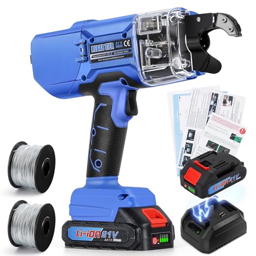 NEWTRY Automatic Rebar Tie Gun Cordless Rebar Tying Machine for φ0.3"-1.33" Battery Powered 21V with 2pcs 2000mAh Batteries 360ft Wire Coils