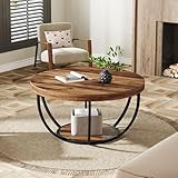 Tribesigns Round Coffee Table, 31.7" Wooden 2-Tier Circle Coffee Table with Storage Shelves, Modern Accent Cocktail Table Center Table for Living Room, Rustic Brown