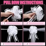 Lyrow 30 Set Large White Wedding Pew Bows Tulle Bows with 47 Fabric Tulle Church Wedding Chair Aisle Decorations for Bridal Shower Reception Birthday Ceremony Mother's Day(White)