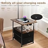 PESRAE Floor Lamp with Table & 2 Drawers, End Table with 3 Color Temperature Reading Light, Side Table Lamp with USB & Type C & AC Charging Port for Living Room, Bedroom