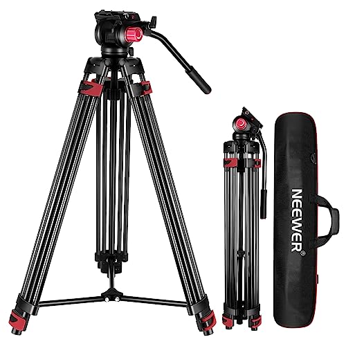 NEEWER 79"/200cm Video Tripod, Heavy Duty Aluminum Alloy Camera Tripod Stand with 360° Fluid Drag Head, QR Plate Compatible with Canon Nikon Sony and Other DSLR Camera Camcorder, Load Up to 17.6lb/8kg