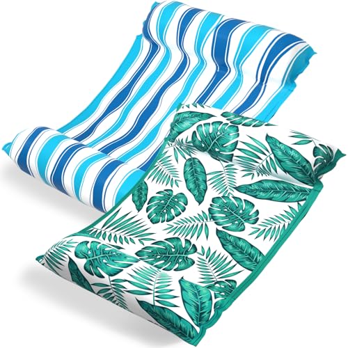 Jasonwell Water Hammock Pool Floats - 2PACK Fabric Inflatable Pool Hammock Float Floaties 4 in 1 (Saddle Lounge Chair Drifter) Lake Beach Floating Loungers Swimming Pool Rafts Toys for Adults
