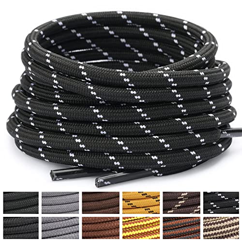 Stepace Round Shoelaces [2 Pairs] Heavy Duty Boot Shoe Laces for Hiking Work Boots Black White-100(Dots)