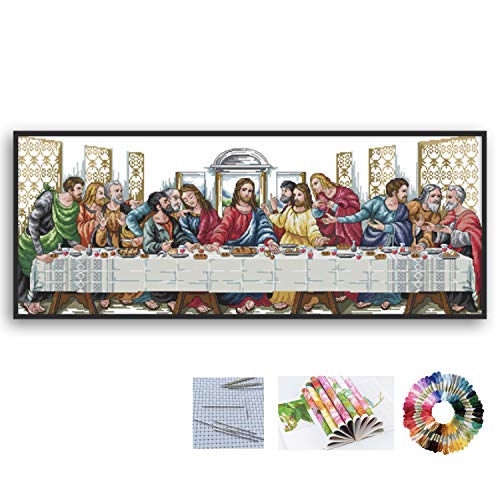 DIY The Last Supper Painting Embroidery Set Include Instruction, Clothes, Needles, Patter 14CT Cross Stitch Kit 30.31" x 13.78" Christian Gift for Woman Home Décor Hobbies Crafts for Adults