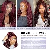 30 Inch 99j Burgundy 13x6 Body Wave Lace Front Wigs Human Hair 200% Density Glueless HD Transparent Lace Frontal Wigs Human Hair Pre Plucked With Baby Hair Burgundy Wine Red Human Hair Wigs For Women