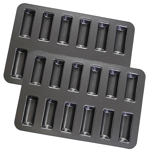 Elesinsoz 2 Pcs 12 Cup Financier Cake Pan, 11.8x7.9x0.7 inch Financier Baking Pan Non-stick Mini Bread Mold, Bakeware for Oven Baking Mini Bars, Granola Bar Cornbread(Black)