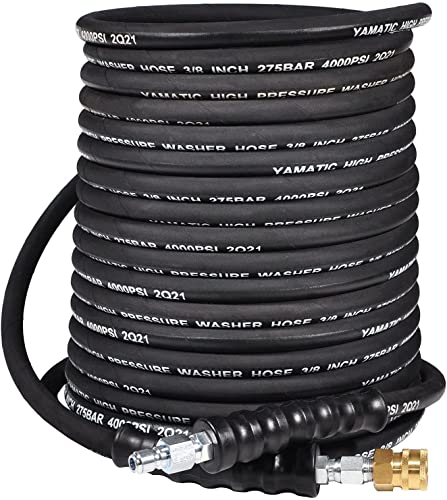 YAMATIC 3/8" Kink Resistant Pressure Washer Hose 100FT, Swivel 3/8" Quick Connector, 4000 PSI High Durability Cold Hot Water Max. 212°F, Fit Most Residential and Commercial Pressure Washer