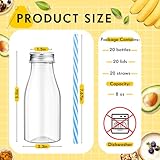 Yinkin 20 Set Plastic Milk Bottles with Straws Metal Lids Clear Plastic Containers for Dairy Milk Party Bottle for Juices Shakes Smoothies(8 oz,Pastel Color)