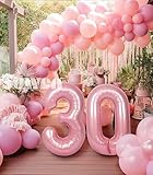 SUWEN 40 Inch Large Pink 30 Balloon Numbers Big Foil Helium Number Balloons 0-9 Jumbo Happy 30th Mylar Birthday Party Decorations for Women Anniversary Party Supplies