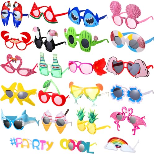 Junkin 24 Pairs Luau Party Sunglasses Funny Hawaiian Tropical Glasses Favors Novelty Fancy Eyeglasses Photo Booth Props for Adults Teens Birthday Summer Beach Themed Party Supplies Decoration
