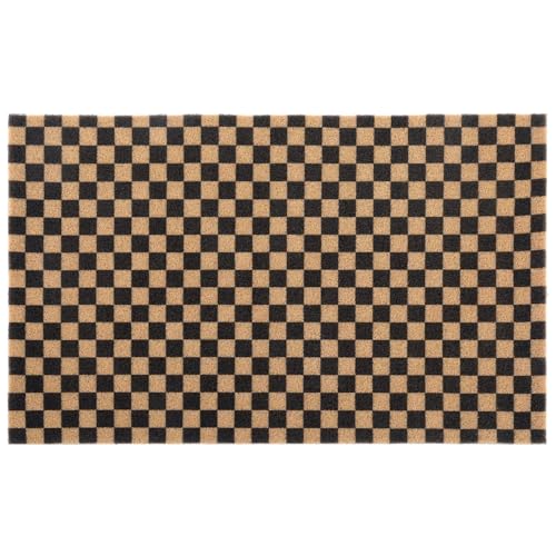 Tinideya Coco Coir Doormat 22x36 Inch Welcome Door Mat with Non Slip Vinyl Backing Coir Fiber Door Mat Outside Entrance Modern Checkerboard Outdoor Doormats for Front Easy to Clean Entryway
