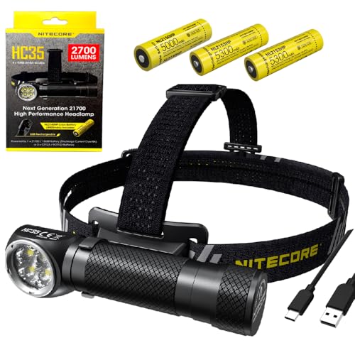Nitecore HC35 Rechargeable LED Headlamp - 4 x CREE XP-G3 S3 w/2x Extra High Performance NL2153HP Rechargeable Batteries