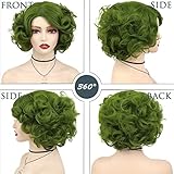 GNIMEGIL Short Olive Green Fluffy Curly Wavy Layered Wigs for Women Anime Cosplay Party Costume Synthetic Wigs Lady