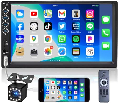 7 Inch Car Stereo Double Din Bluetooth 5.1 Touch Screen FM Radio,Backup Camera/Support Mirror Link/Hands Free Calling,Steering Wheel Remote(SWC)/MP3/MP4/MP5 Subwoofer Player/2 Din Car Audio