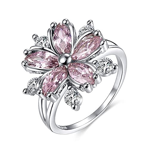 Luxury 925 Sterling Silver Womens Ring Shiny Romantic Cherry Zircon Moissanite Princess Ring Eternity Propose Engagement Wedding Band AAA Zircon Diamond Promise Ring Birthday Gift HM059 (Pink, 10)