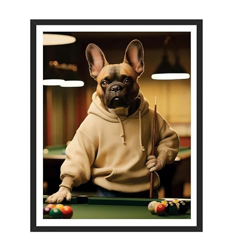 Voila Print Custom Billiard Player Pet Portrait, Personalized Dog or Cat Painting, Pool Player Gifts for Dog Dad, Sports Game Room Wall Art Decor, VP13384