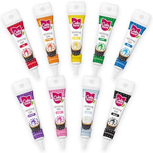 Cake Mate 9-Pack Edible Cake Writing Gels for Cake and Cookie Decorating - Easy Squeeze Gel in Vibrant Colors (0.67 oz Each) - Perfect for Cakes, Cupcakes, Cookies, and Brownies