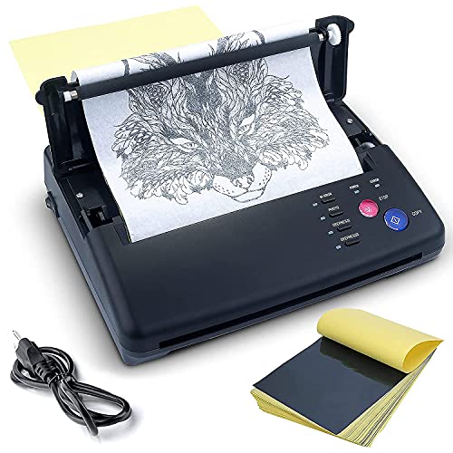 Sacnahe Tattoo Transfer Stencil Machine Copier Printer Thermal Tattoo Kit Copier Printer With 20pcs Tattoo Stencil Transfer Paper, Black（ Not Wireless）