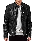 The Leather Factory Men's SWORD Genuine Lambskin Leather Biker Jacket XL Black