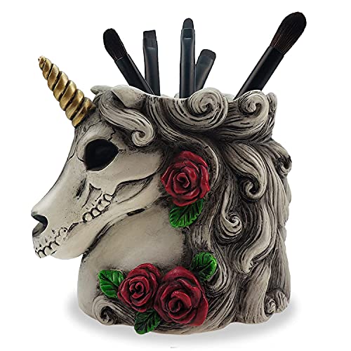 Cyborpon Gothic Unicorn Skull Makeup Brush/Pen Holder-Unicorn Gift for Women Adults Halloween Decor Day Dead Inspired Goth Accessory for Home