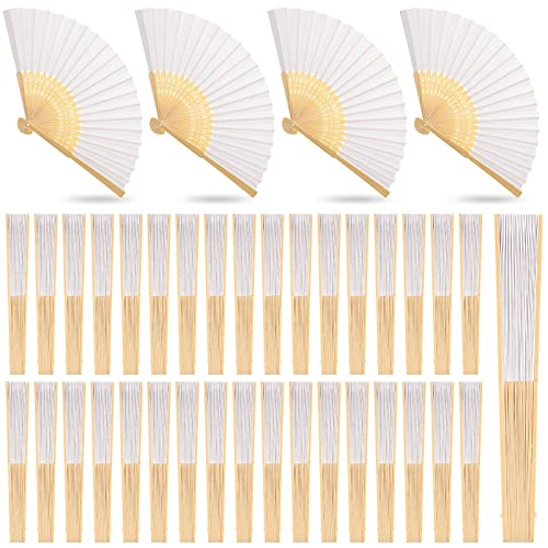 Yinkin 100 Pack Folding Fans Bamboo Handheld Folded Craft Hand Japanese Chinese Fans for Weddings Bridal Dancing Church DIY Decoration Women Kids Gift Party Favors (White)