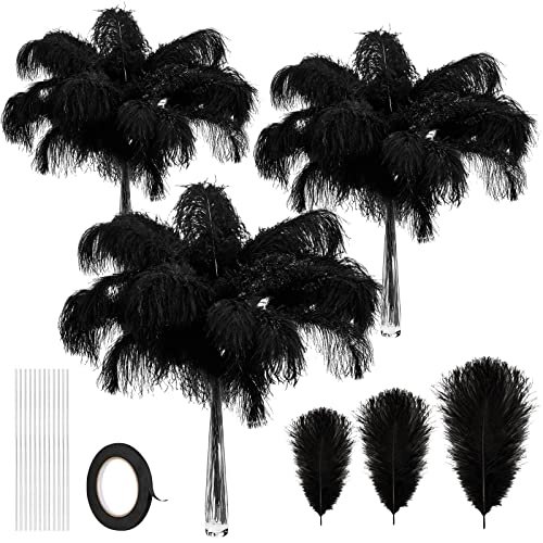 XunYee 240 Pcs Ostrich Feathers Bulk Natural Feathers Decoration 12-14 Inch 10-12 Inch 8-10 Inch Natural Ostrich Feathers Plumes for Wedding Centerpieces Flower Arrangement Home Decor (Black)