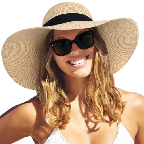 FURTALK Womens Sun Straw Hat Wide Brim UPF 80 Summer Hat Foldable Packable Floppy Beach Hats for Women