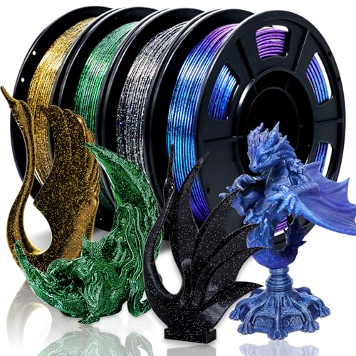 RepRapper PLA Filament, Multicolor Shiny 3D Printer Filament, Sparkle Galaxy Silk PLA1.75MM for 3D Printer, Glow in The Dark Glitter Laser Series 3D Printing Filament, 250g*4 Pack