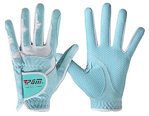 PGM Women's Golf Glove One Pair, Improved Grip System, Cool and Comfortable Girl Size(Blue, XS)