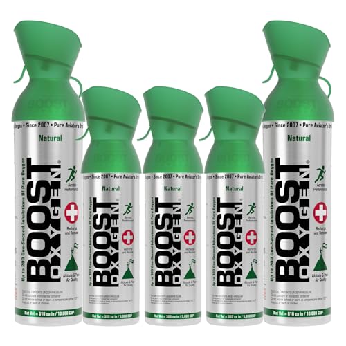 Boost Oxygen 10 Liter Canned Oxygen (2 Pack) and 5 Liter Canned Oxygen (3 Pack) with Built-in Mouthpiece for High Altitudes and Recovery, Flavorless