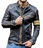 Mens Vintage Cafe Racer Retro Motorcycle Distressed Biker Leather Jacket (L - Suitable for Chest Size 40")