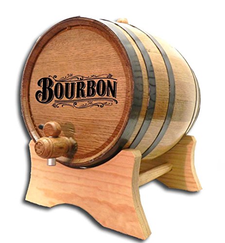 1 Gallon American Oak Bourbon Aging Barrel (5 Liter) with Wood Stand, Bung and Spigot - Age Cocktails, Whiskey, Rum, Tequila, Beer & Wine - Laser Engraved Bourbon Barrels (B512)