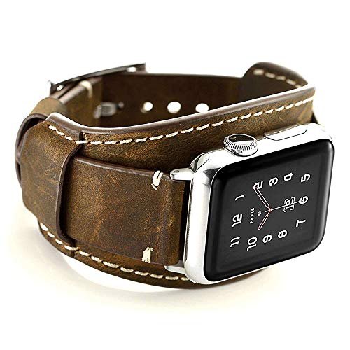 CooBES Compatible with Apple Watch Band 49/46/45/44mm/42mm(Series 3 2 1),Genuine Leather Bracelet Wristband Crazy Horse Cuff Strap Compatible iWatch Ultra/Ultra2 Series 10/9/8/7/6/5/4/3/2/1(Coffe)