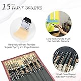 Falling in Art Natural Bristle Professional Paintbrush Set, 15PCS Long Handled Paint Brushes for Acrylic Painting, Oil Paint Brushes of Fan, Round, Flat, Angled, and, Filbert with Bamboo Storage Pouch