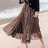 L'VOW Women's Leopard Print Skirt High Waisted A-Line Maxi Skirts Elastic Long Shirring Pleated Cheetah Skirts(Ab-Brown,M)