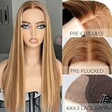 BLL Glueless Wig, Honey Blonde Synthetic Lace Front Wigs for Black Women Pre Plucked Pre Cut 6x4.5 Lace Easy to Wear Put on and Go 26inch Long Straight Highlight Wig