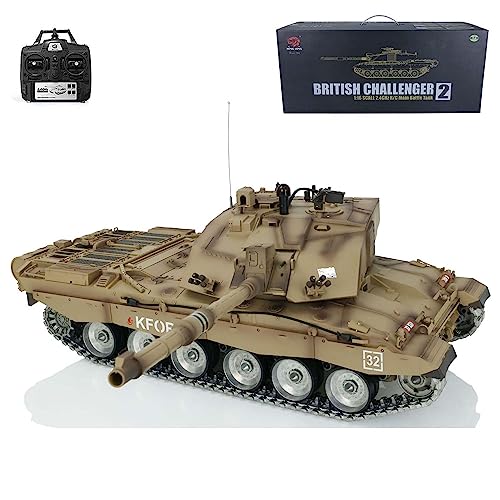 wheelfun Heng Long 1/16 7.0 Pro Version Challenger Ii RC Tank 3908 360° Rotating Turret Armored Fighting Vehicle Metal Tracks Smoking Generator IR Combat Lifting Barrel Light Sound BB Shooting Airsoft