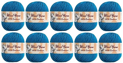 100% Cashmere Wool Yarn (Pack of 10) by Yonkey Monkey 500gr Imported Knitting Crochet (Lake Blue 20)