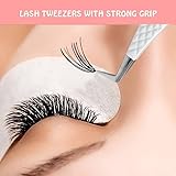 MK Queens Lash Tweezers - Stainless Steel Fiber Tip Eyelash Tweezers (Set of 4) - Diamond Grip Professional Lash Tweezers for Eyelash Extensions (White)