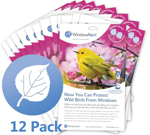 WindowAlert Aspen Leaf Anti-Collision Decal 12 Pack - UV-Reflective Window Decal to Protect Wild Birds from Glass Collisions - Made in The USA