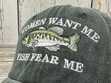 Enodtter Women Want Me Fish Fear Me Hat Trout, Fishing Gifts, Embroidered Army Green Baseball Cap for Men, Adjustable Cotton Dad Hat