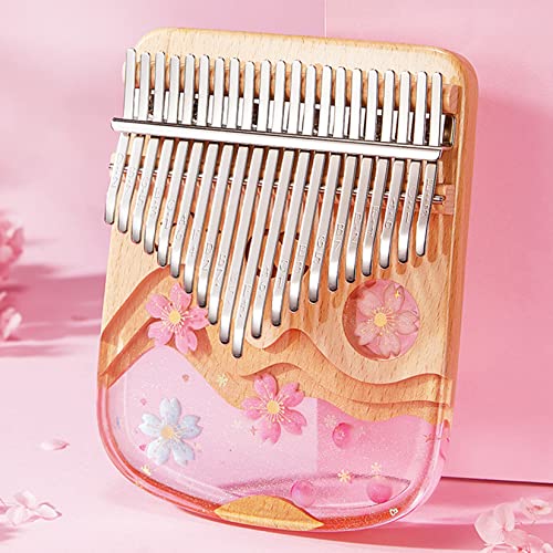 Fiunkes 21 Keys Thumb Piano Crystal Kalimba, 17 Key Finger Piano Musical Gift, Transparent Acrylic C Tone with EVA Bag, Stickers, Tuning Hammer, Cleaning Cloth,21keys Sakura