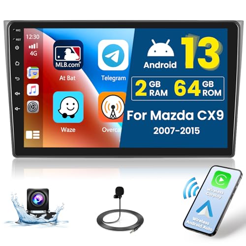 Inefala 2+64G Car Stereo Radio for Mazda CX9 2007-2015 Android 13 CarPlay 10.1'' HD Touch Screen Compatible with Android Auto, AHD Backup Camera, Mirror Link, GPS, WiFi, FM RDS