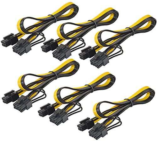 HQRP 6-Pack PCI-e PCIE Power Cable Compatible with GPU or Bitcoin Mining, 6 Pin Male to 8 Pin (6+2) Male, PCI Express Extension Cable, Motherboard Graphics Video Card Splitter Hub Cable, 20-inch