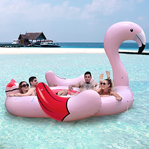 Goplus Giant Flamingo Pool Float, 4-6 People Inflatable Pool Raft w/Air Pump & 6 Cup Holders for Adults Kids, Floating Island Toys for Party, Beach, River, Lake